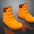 Orange Outdoor Work Boots With Brown Collar Laces And Thick Rubber Sole Design
