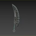 Fantasy Scimitar Weapon With Black Blade Orange Runes Green Hilt And Decorative Patterns