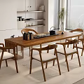 New Tea Table Large Board Table Dining Table and Chair Combination-Silent Log 3d model