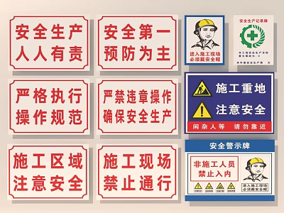 Construction Site Safety Signs And Slogans With Safety Warnings And Regulations 3d model