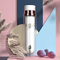 Elegant AILUO G Perfume Bottle with Geometric Pink Blue Background Dried Grass and Purple Fruits