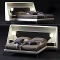 Modern Double Bed With Upholstered Headboard Side Nightstands And Table Lamps