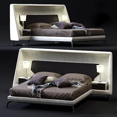 Modern Double Bed With Upholstered Headboard Side Nightstands And Table Lamps 3d model