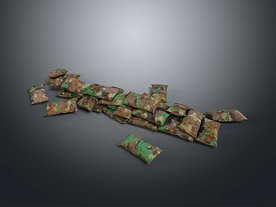 Multiple Camouflage Weapon Storage Bags Folded And Scattered On Gray Surface 3d model
