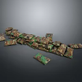 Multiple Camouflage Weapon Storage Bags Folded And Scattered On Gray Surface