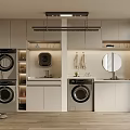 Modern Laundry Room Design With Washing Machines Cabinets Sink And Mirror