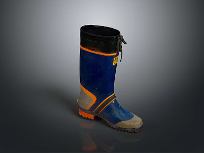 Blue And Orange High Top Waterproof Rain Boots With Non Slip Sole Design 3d model