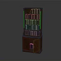 Brown Wooden Bookcase With Multiple Shelves And Cabinet With Doors Filled With Books