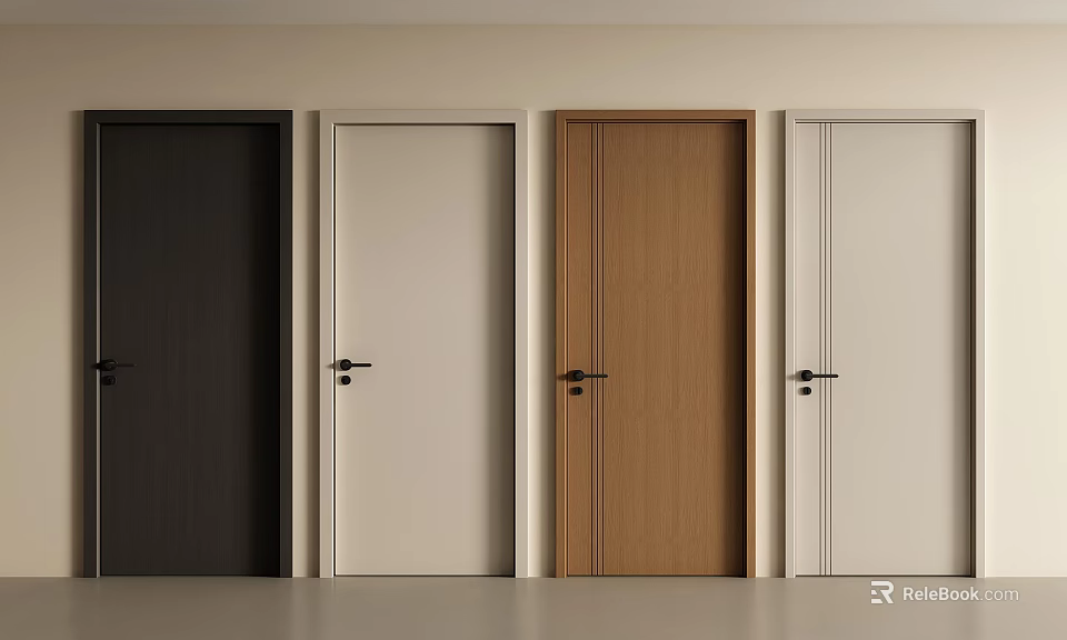 Modern Hinged Doors with Black White and Natural Wood Finishes for Interiors 3d model 