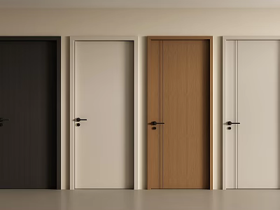 Modern Hinged Doors with Black White and Natural Wood Finishes for Interiors 3d model