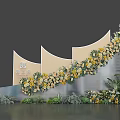 Floral Decorated Arched Structure With Yellow White Flowers And Green Plants