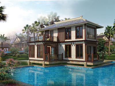 New Chinese style single-family villa 3d model