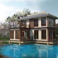 New Chinese style single-family villa 3d model