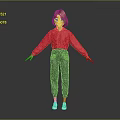 3D Character Model With Short Hair Red Sweater Blue Pants Standing Pose On Gray Background