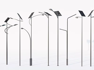Outdoor Solar Powered Street Lights With Various Design Light Poles And Panels 3d model