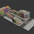 Commercial Street with Mixed Architectural Styles Colorful Buildings and Pedestrian Walkways