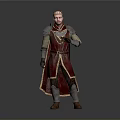 Medieval Man in Red Robe with Gold Trim Crown and Armor Standing Pose