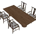 Traditional Chinese Style Wooden Tea Table with Four Cushioned Chairs and Rectangular Wood Grain Top