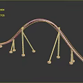 White Curved Roller Coaster Track Model With Support Structures And Reflective Surface