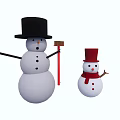 Large And Small Snowman Sculptures With Black Top Hat Red Broom And Red Small Hat