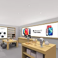 Modern Electronics Retail Store With Display Shelves Mobile Phones And Wooden Tables