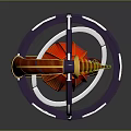 Ornate Red Staff With Purple Striped Handle And Gold Ring Top Design