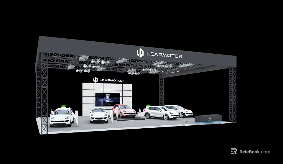 LEAPMOTOR Exhibition Booth With Cars On Display And Branded Structure 3d model 