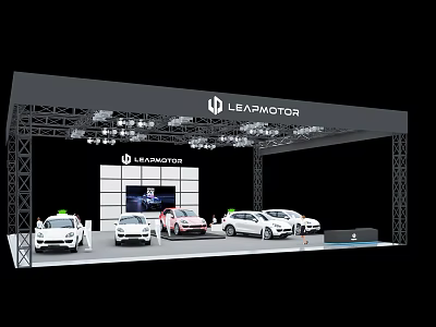 LEAPMOTOR Exhibition Booth With Cars On Display And Branded Structure 3d model