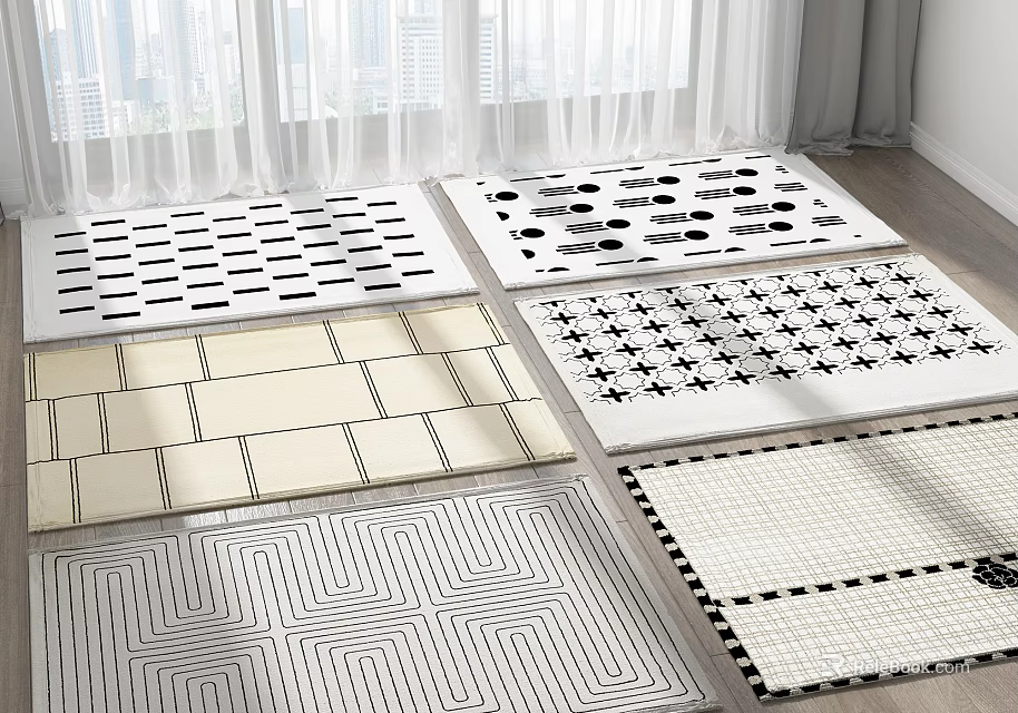 Modern Square Rugs With Various Geometric Patterns For Living Room Decor 3d model