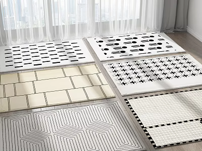 Modern Square Rugs With Various Geometric Patterns For Living Room Decor 3d model