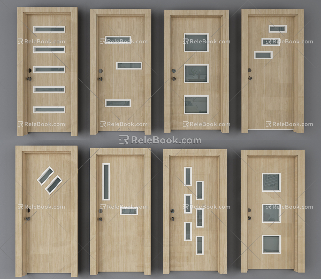 Modern swing door solid wood door single door combination 3d model