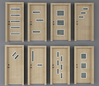 Modern swing door solid wood door single door combination 3d model