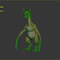 Monster Like Sculpture Carving With Horns Open Mouth Long Neck Claws And Orange Color