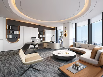 Manager's Office Chairman's Office Sofa Coffee Table Combination Bookcase Carpet 3d model