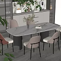 Modern Dining Room With Rectangular Marble Table And Light Brown Chairs 3d model