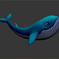 Cute Blue Cartoon Whale 3D Model Character With Friendly Eyes And Smooth Texture