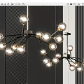 Elegant Modern Branched Chandelier With Black Metal Frame And Glass Bulbs