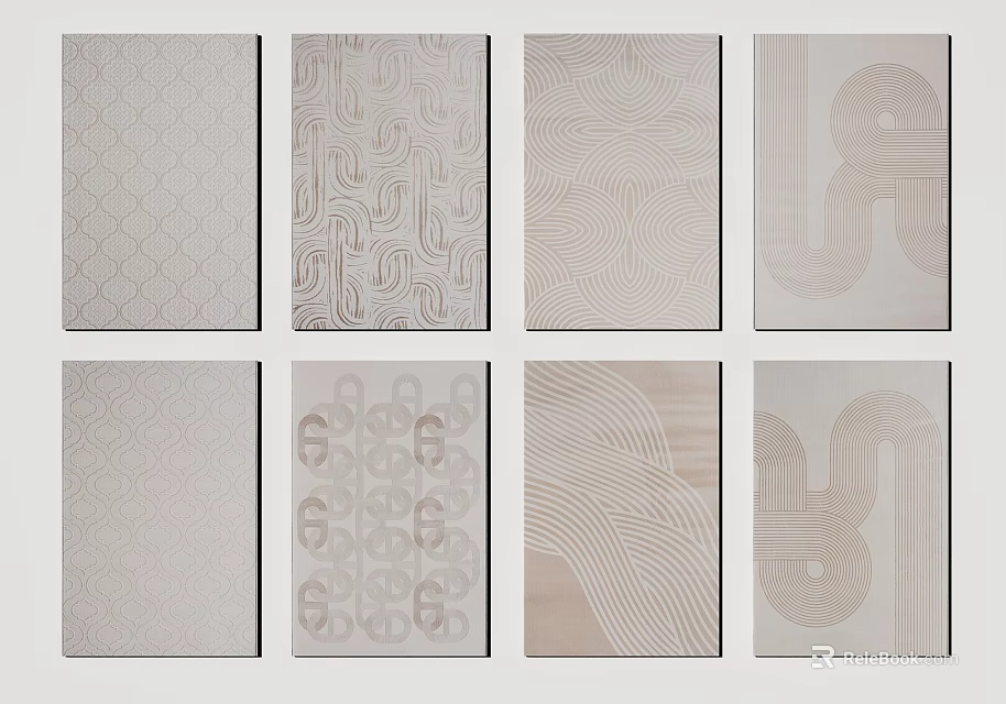 Square Rugs with Various Patterns in Neutral Tones for Modern Home Decor 3d model