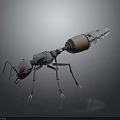 Silver Metallic Mechanical Ant with Mechanical Structure and Brown Abdomen in Dark Background