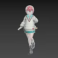 Girl With Red Hair Wearing White Sweater Green Skirt Tie And Backpack