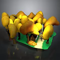 Sunlit Autumn Forest Landscape With Yellow Trees Path Green Ground And Fallen Leaves