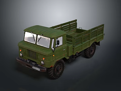 Green Military Truck With Open Cargo Bed Vintage Design Front Grille Headlights And Rugged Tires 3d model
