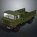 Green Military Truck With Open Cargo Bed Vintage Design Front Grille Headlights And Rugged Tires