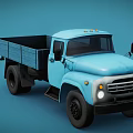 Vintage Blue Truck With Open Cargo Bed Classic Cab And Black Tires On Blue Background
