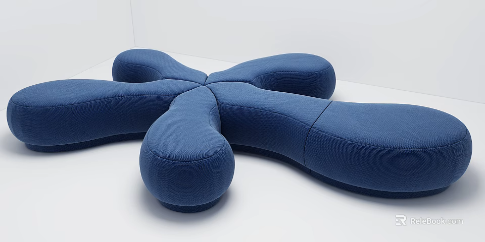 Blue Irregular Shaped Sofa With Modern Curved Upholstered Sections And Unique Design 3d model
