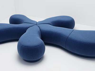 Blue Irregular Shaped Sofa With Modern Curved Upholstered Sections And Unique Design 3d model