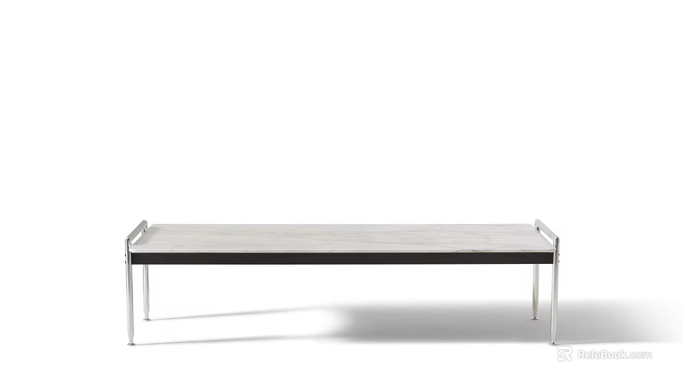 Modern Minimalist Coffee Table With Metal Frame And Rectangular Smooth Wooden Top 3d model