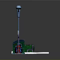 Outdoor Public Equipment Including Bench Trash Bins Street Lamp And Signs With Plants
