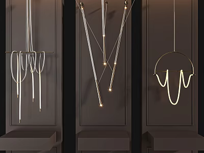 Modern Chandelier Designs Featuring Metal Structures And Various Geometric Shapes On 3d model