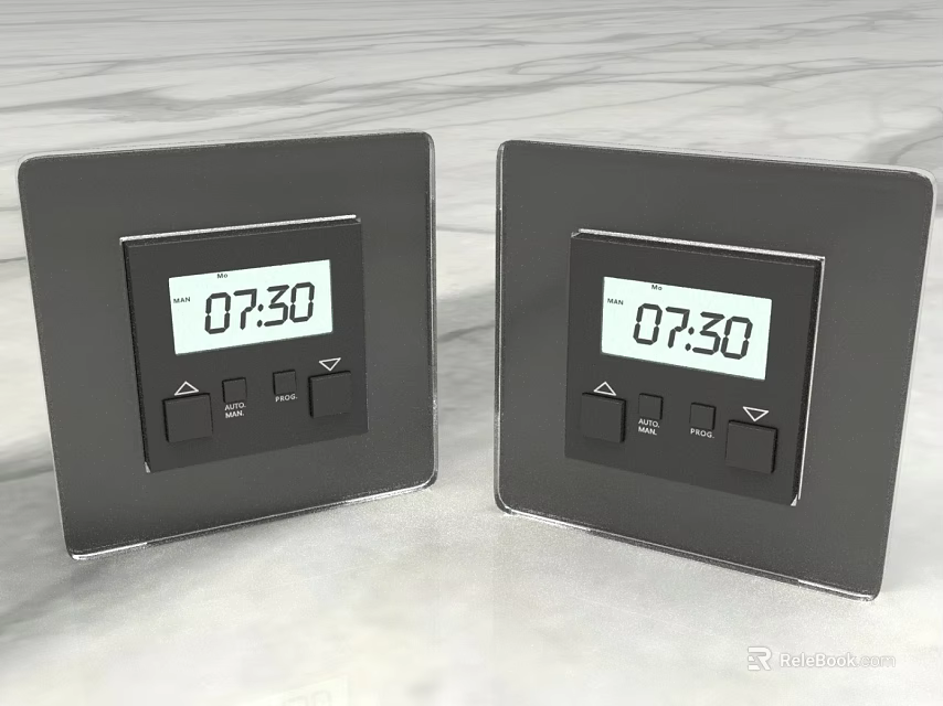 Modern Black Switch Panels With Digital Time Display 0730 And Control Buttons 3d model 